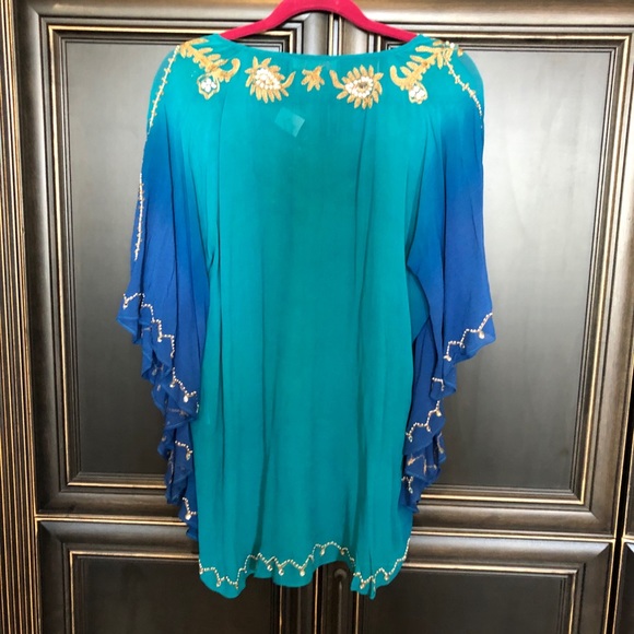 NWT blue and gold kimono beaded top - Picture 7 of 10
